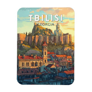 Magnet Flexible Tbilisi Géorgie Illustration Voyage Art Vintage