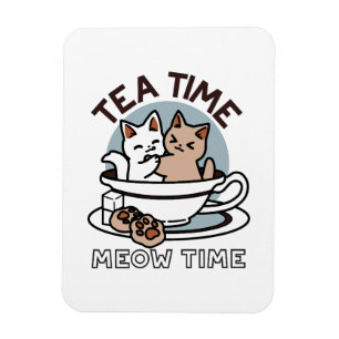 Magnet Flexible Tea Time Meow Time - Cute Cat and Tea Design