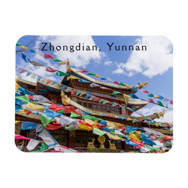 Magnet Flexible Temple tibétain avec drapeaux de prière - Yunnan,  (Horizontal)