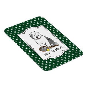 Magnet Flexible Tennis Old English Sheepdog (Gris 1) Chien mignonn