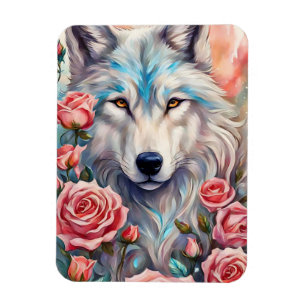 Magnet Flexible tête de loup roses roses animal peinture