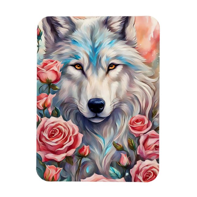 Magnet Flexible tête de loup roses roses animal peinture (Vertical)
