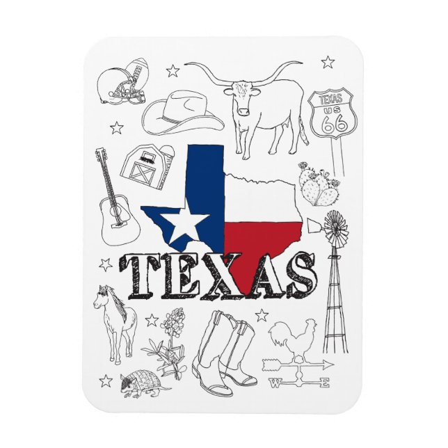 Magnet Flexible Texas Illustration Doodles of Texas Texas Motif (Vertical)