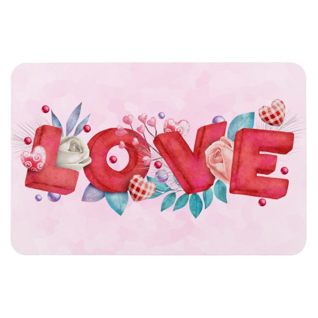 Magnet Flexible Texte d'amour rouge en lettres bloc gras Aquarelle (Horizontal)