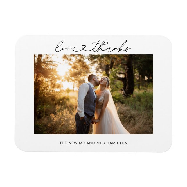 Magnet Flexible Texte de mariage à cœur Love et Thanks Photo (Horizontal)