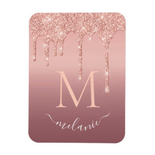 Magnet Flexible Texte de nom de monogramme rose doré paillettes sc