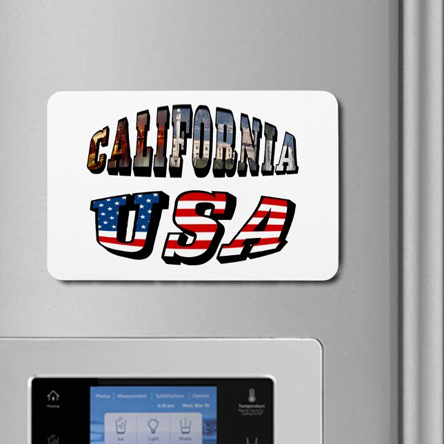 Magnet Flexible Texte du drapeau de la Californie (California Picture and USA Flag Text Flexible Magnet)
