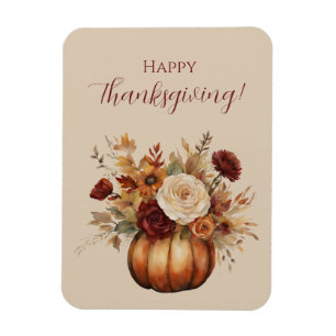 Magnet Flexible Thanksgiving-Watercolor Citrouille et fleurs-