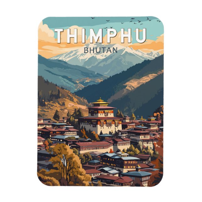 Magnet Flexible Thimphu Bhoutan Illustration Voyage Art Vintage (Vertical)