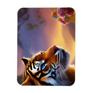 Magnet Flexible Tigre bleu et fleurs roses