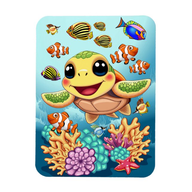 Magnet Flexible Tortue de mer Bébé heureux et mignonne personnage (Vertical)