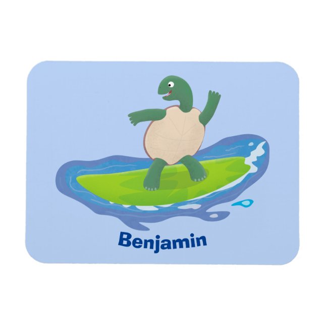 Magnet Flexible Tortue drôle vague surfant dessin animé (Horizontal)