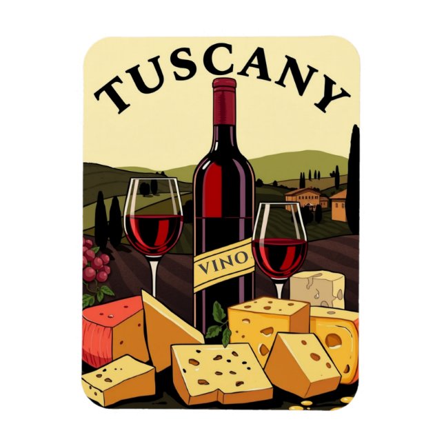 Magnet Flexible Toscane Italie Vin et fromage Art de Voyage culina (Vertical)