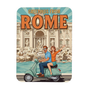 Magnet Flexible Touristes en Vespa à Rome Italie Carte postale