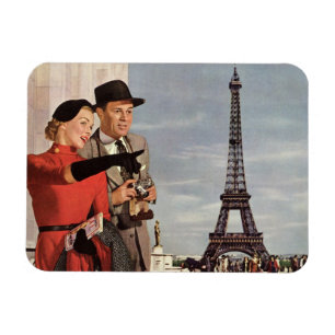 Magnet Flexible Touristes vintage voyageant à la Tour Eiffel de Pa