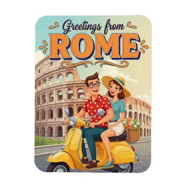 Magnet Flexible Tourists on Vespa in Rome Italy Postcard (Vertical)