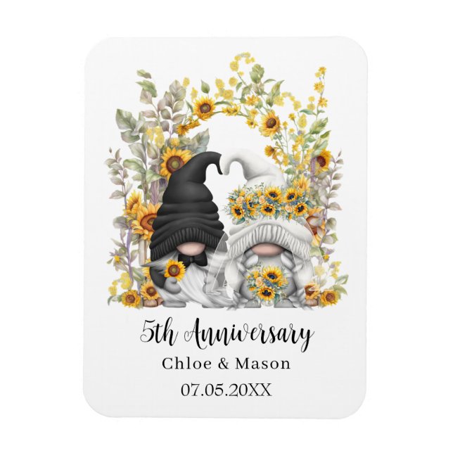 Magnet Flexible Tournesol Gnomes 5e anniversaire Mariage personnal (Vertical)