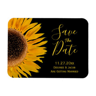 Magnet Flexible Tournesol Jaune Rustique Noir Enregistrer La Date