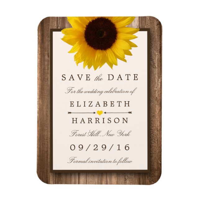 Magnet Flexible Tournesol Rustique, Bois Brown Enregistrer La Date (Vertical)