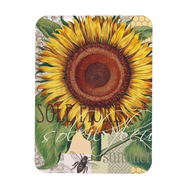 Magnet Flexible Tournesol Vintage Damas Fleur Art (Vertical)