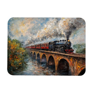 Magnet Flexible Train à vapeur sur un pont - Peinture à l'huile