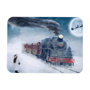 Magnet Flexible Train de Noël d'hiver avec fille