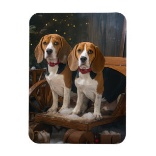 Magnet Flexible Traîneau de Noël Décoratif Beagle Neigeux