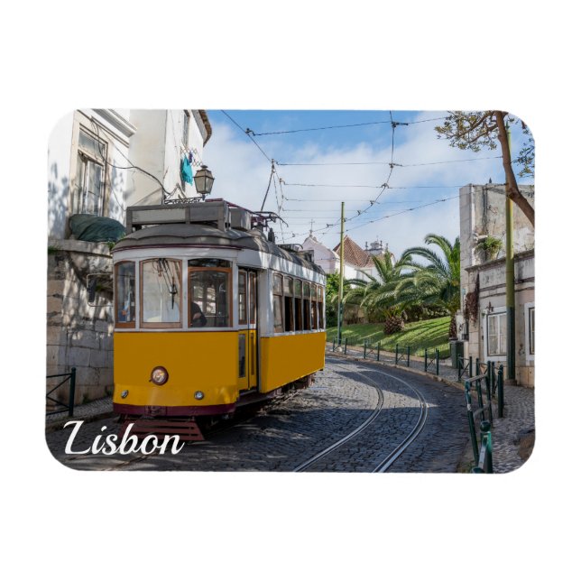 Magnet Flexible Tramway jaune rétro dans la rue à Lisbonne, Portug (Horizontal)