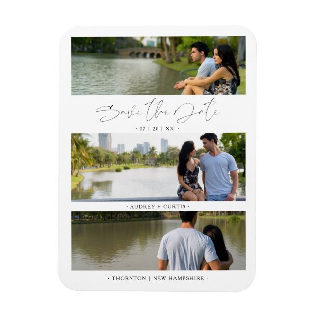 Magnet Flexible Trendy Modern 3 Wedding Engagement Photos Collage (Vertical)