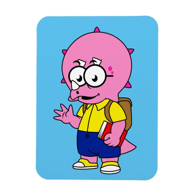 Magnet Flexible Tricératops Nerd Avec Sac À Dos Et Manuel. (Vertical)