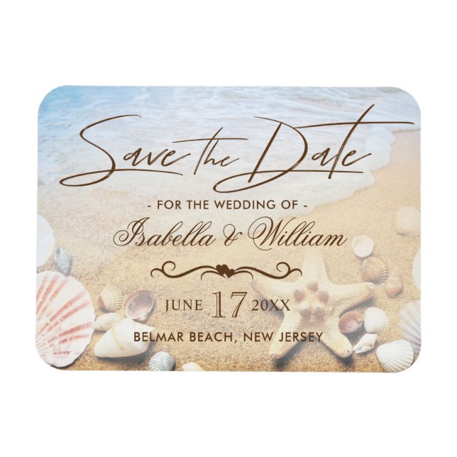 Magnet Flexible Tropical Beach Wedding Starfish Enregistrer la dat (Horizontal)