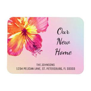 Magnet Flexible Tropical Pink Hibiscus Nouveau Faire-part d'adress