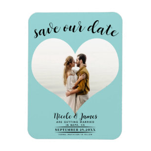 Magnet Flexible Turquoise Blue Heart Photo Wedding Enregistrer la 
