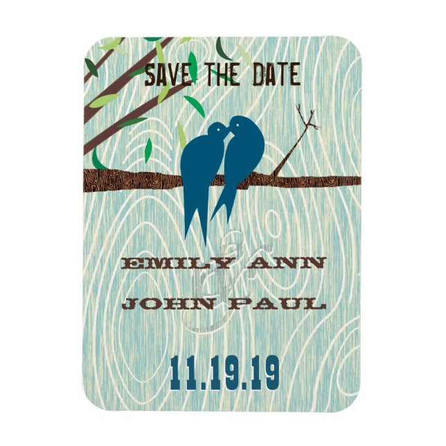 Magnet Flexible Turquoise Cute Kissing Inséparables assis dans un  (Vertical)