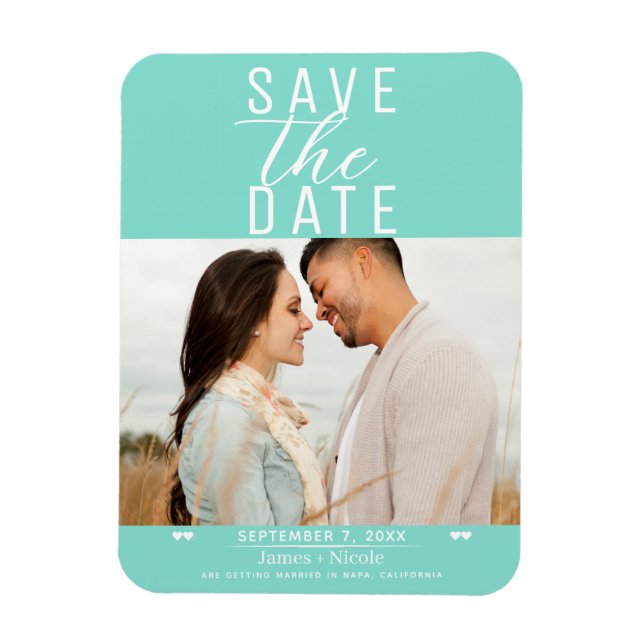 Magnet Flexible Turquoise moderne Enregistrer la date Mariage Phot (Vertical)