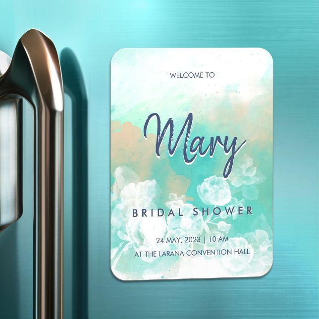Magnet Flexible Turquoise Script Moderne Douche nuptiale Invitatio (Créateur téléchargé)