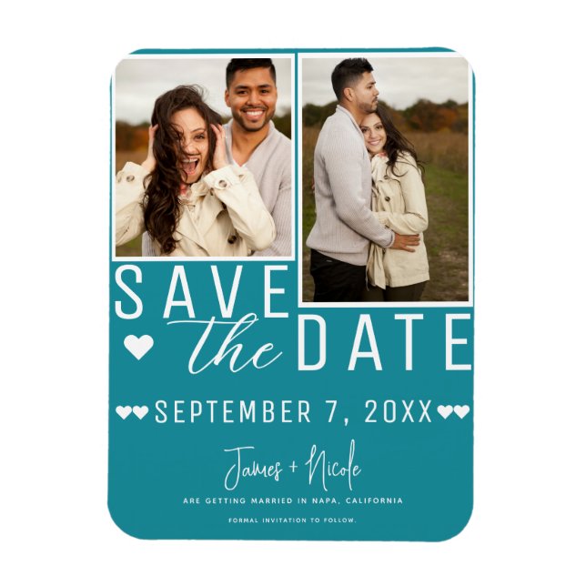 Magnet Flexible Turquoise Turquoise Enregistrer la date 2 Mariage  (Vertical)