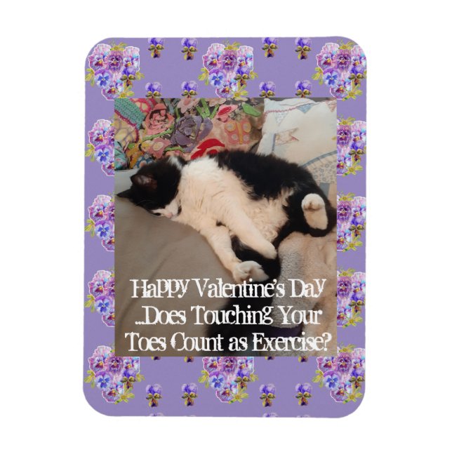 Magnet Flexible Tuxedo Cat Funny Touching Toes Valentines Day (Vertical)