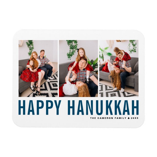 Magnet Flexible Typographie Bleue Photo Collage Happy Hanoukka (Horizontal)