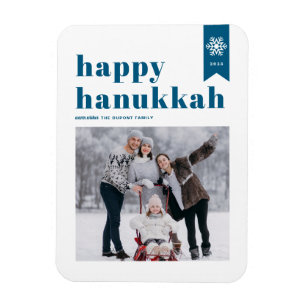 Magnet Flexible Typographie bleue Snowflakes Photo Happy Hanoukka