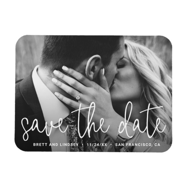 Magnet Flexible Typographie de script blanc moderne Photo Enregist (Horizontal)
