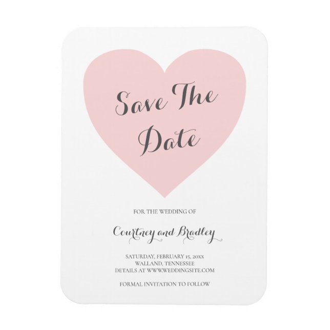 Magnet Flexible Typographie du Coeur rose mignon Mariage Enregistr (Vertical)