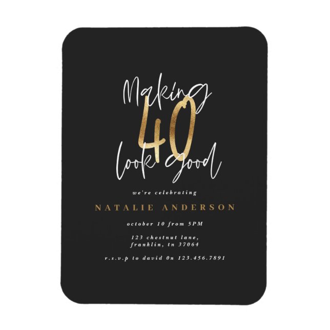Magnet Flexible Typographie moderne 40e anniversaire noir et or (Vertical)