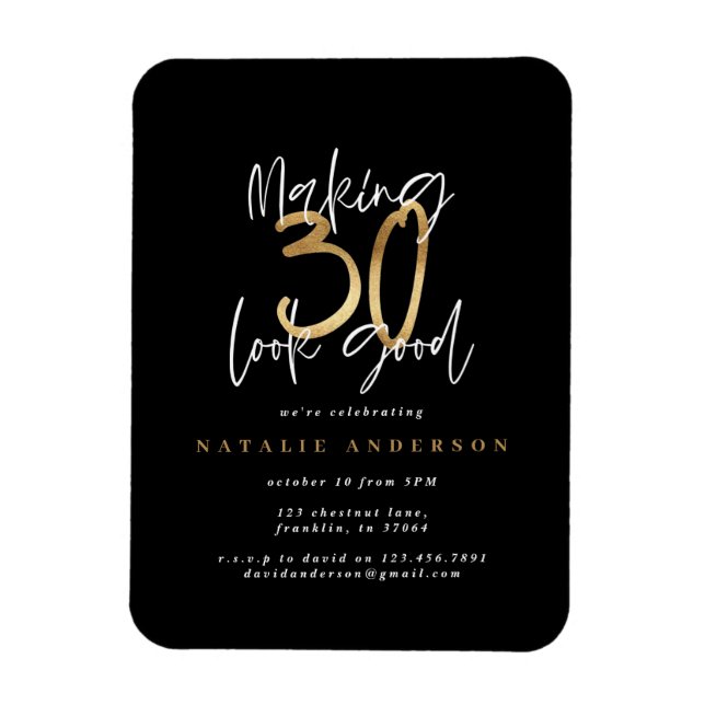 Magnet Flexible Typographie moderne de 30 ans noir et or (Vertical)
