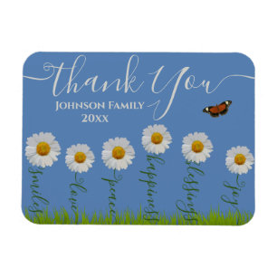 Magnet Flexible Typographie moderne de Merci Floral Blue Daisy