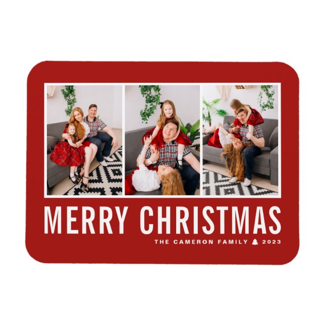 Magnet Flexible Typographie moderne Red Photo Collage Noël (Horizontal)
