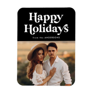 Magnet Flexible Typographie rétro Black Happy Holidays Photo