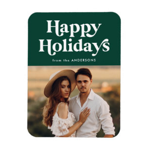 Magnet Flexible Typographie rétro Green Happy Holidays Photo
