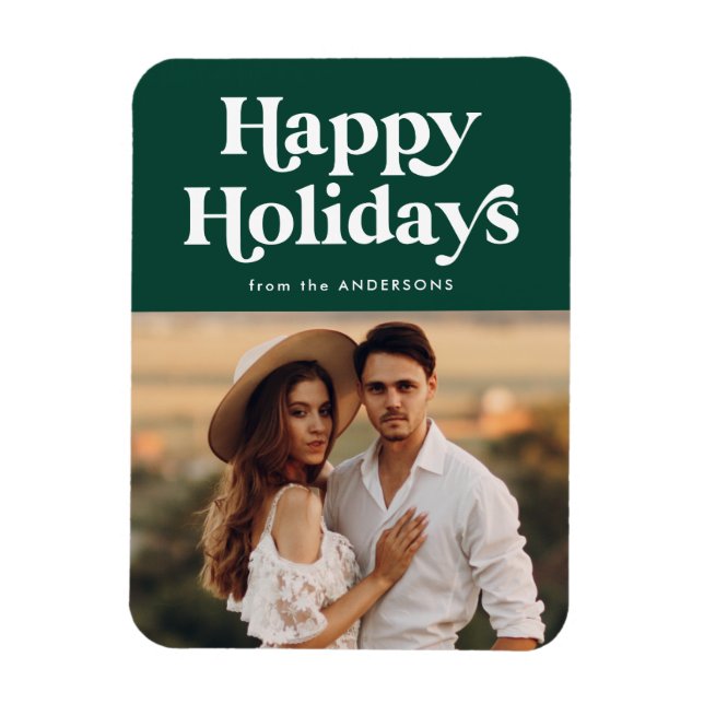 Magnet Flexible Typographie rétro Green Happy Holidays Photo (Vertical)