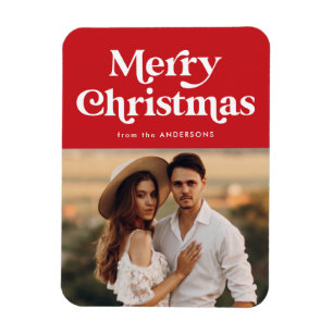 Magnet Flexible Typographie rétro Joyeux Noël Rouge Photo